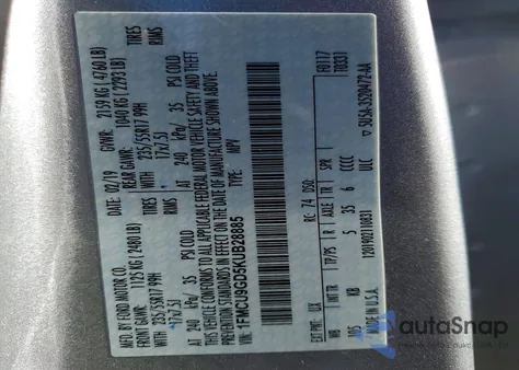 2019 Ford Escape Se from USA, damaged, VIN 1FMCU9GD5KUB28885